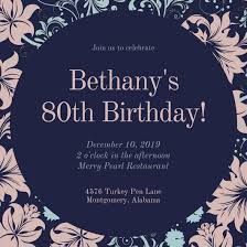 Vintage Floral Patterned 80th Birthday Invitation Templates By Canva