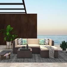 Shop for overstock patio furniture in patio & garden. Best Selling Amarantos 5 Piece Patio Furniture Sectional All Weather Pe Rattan Wicker Outdoor Sofa With Glass Coffee Table Brown Accuweather Shop
