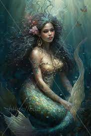 Realistic goddess mermaid drawing