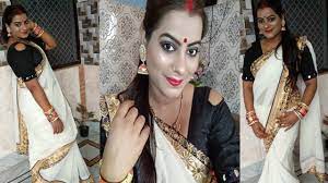 white saree makeup look with black
