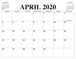 April 2020 Calendar Of The Month Free Printable April