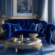 plush velvet royal blue sofa ai generated