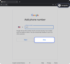 a gmail account without a phone number