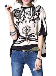 Misslook Womens Batwing Sleeve Abstract Floral Tribal