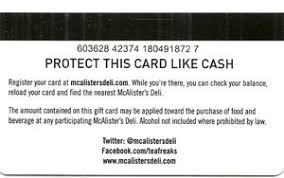 These numbers are not located on the card. Gift Card The New Yorker Restaurants United States Of America Mcalister S Deli Col Us R Mcal 006