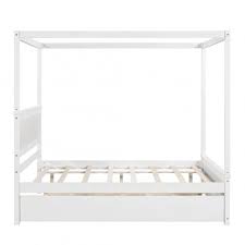 Full Size Wood Canopy Bed With Trundle