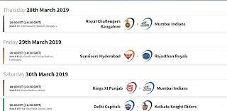 Ipl 2019 Full Schedule And Timings For League Stage