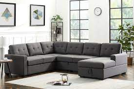 Lilola Home Linen Fabric Sleeper Sectional Sofa With Storage Chaise Dark Gray