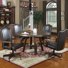 Caster chair company casual rolling caster dining chair with swivel tilt in oak wood with fabric seat and back 1 chair. Emerald Home Castlegate 5 Piece Round Dining Set With Caster Chairs Walmart Com Walmart Com