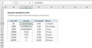 convert decimal seconds to excel time