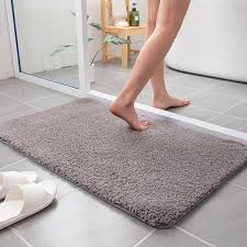 1pc solid color long plush bathroom mat