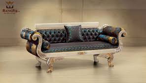 New design home furniture green velvet living room leisure sofa. Beautiful Teak Wood Royal Maharaja Sofa Design