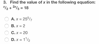value of x in the following equation