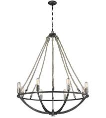 Elk 63058 8 Natural Rope 8 Light 35 Inch Polished Nickel With Silvered Graphite Chandelier Ceiling Light