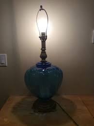 Vintage Blue Glass Table Lamp Living