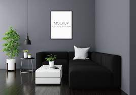 gray living room interior with frame mockup