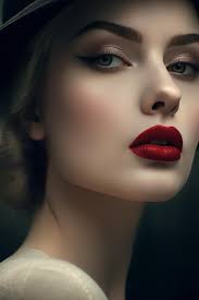 a woman with red lips and a black eyeliner