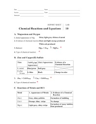 Chemical Reactions And Equations Lab Report