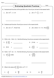 Evaluating Quadratic Functions Worksheets