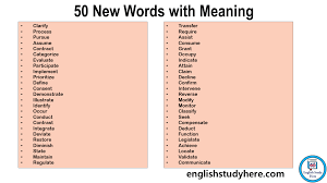 new words with meaning english study here