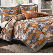 Orange Grey Camouflage Camo Comforter