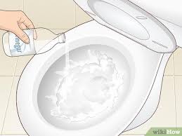 a toilet bowl with vinegar and baking soda