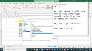 excel hide percene symbol without