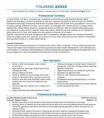 Qualified Mental Health Professional Resume Example Thompson