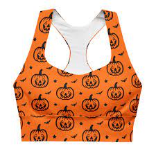 Spooky Halloween Orange and Black Pumpkin Jack-o-Lantern Longline sports bra  | eBay