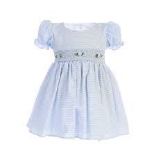 Shop Lito Baby Girls Light Blue Stripes Smocked Waist Easter Dress On Sale Overstock 28755875