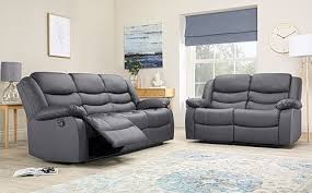 grey leather 3 2 seater recliner sofa