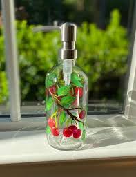 Hand Painted Soap Bottle With Red