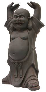 Happy Buddha Statue W Hands Up Gray