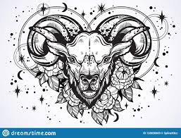 Hand Drawn Beautiful Artwork Of A Ram With Peony Flowers And