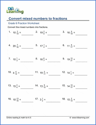 Grade 6 Fractions Worksheets Convert