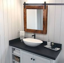 Black bathroom vanity and mirror. Tributary Sliding Vanity Mirror Rustica