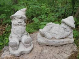 Tall Cement Gnome Elf Pair Garden Art