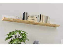 modern hanging white and oak wall shelf