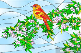 Wall Mural Bird Sitting On Tree Stained