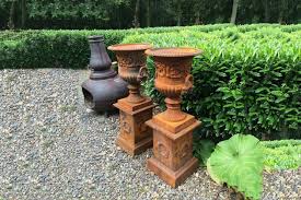 metal urn planters with patina the