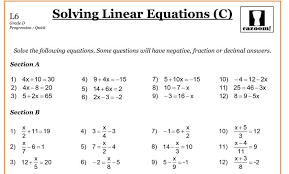 grade 9 math worksheets linear equations