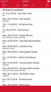 Is today a bank holiday? Holiday Calendar United Kingdom 2016 National And Local Bank Holidays On The App Store