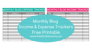 Monthly Blog Income And Expense Tracker Free Printable