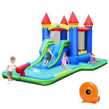 costway multi color inflatable castle