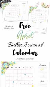 Check out this horizontal calendar printable that includes all twelve months! Free April Calendar For Bullet Journal Monthly Bullet Journal Spread