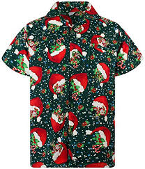 King Kameha Funky Hawaiian Shirt Christmas Flying Hats Green M