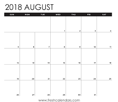 Print August 2018 Calendar Printable Monthly Template Free