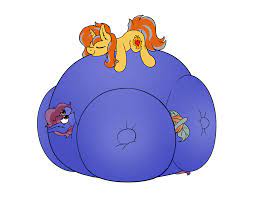 2397729 - questionable, artist:aaatheballoon, oc, oc only, oc:cinderheart,  oc:withania nightshade, plant pony, pony, unicorn, belly, belly bed, big  belly, blueberry inflation, commission, cuddling, cute, eyes closed, fanfic  art, female, huge belly ...
