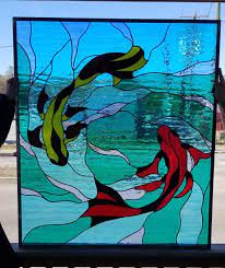 w 377 swimming koi 2 stained glass