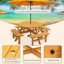 8 Seat Wood Picnic Table Beer Dining